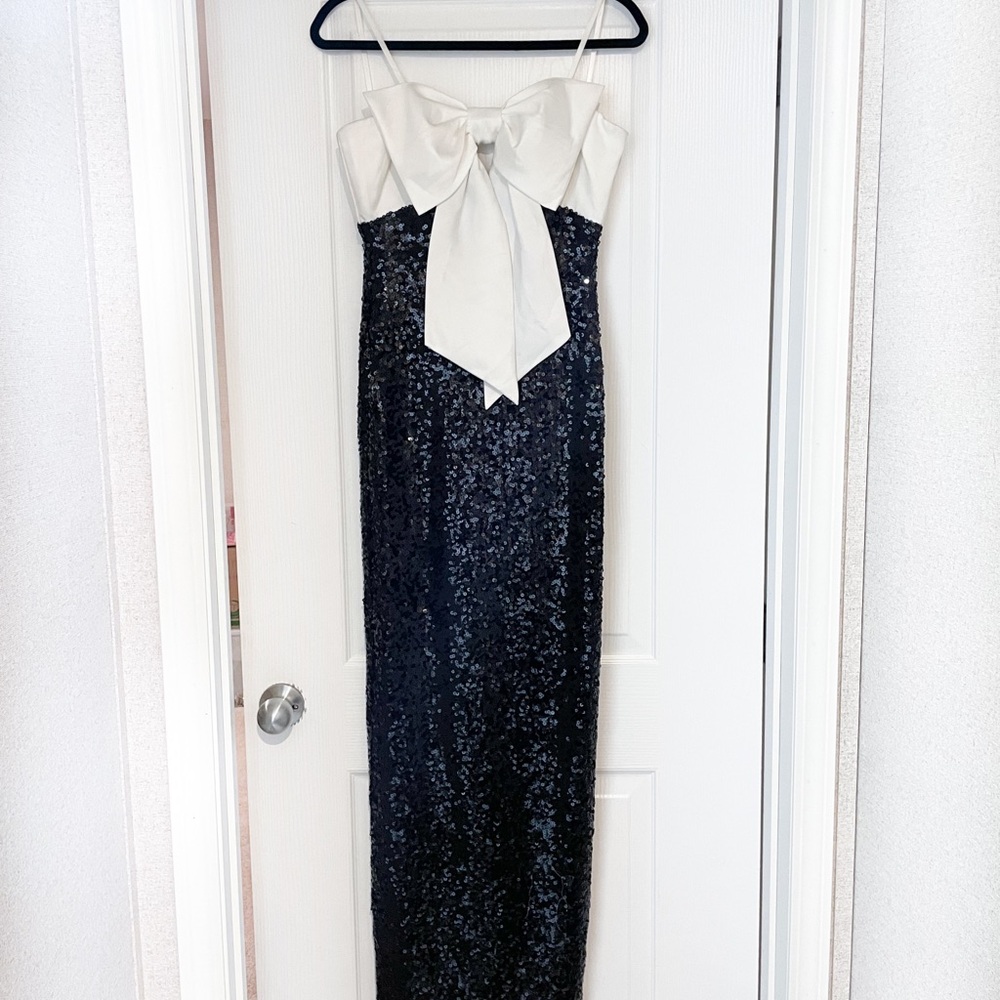 City Studio Black and White Strapless Sequin Dress with Bow